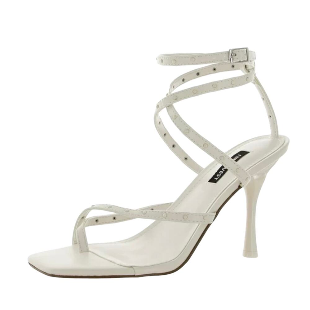 Nine West Women's Lady Ankle Strap Stiletto Heel Thong Sandals Ivory Size 7